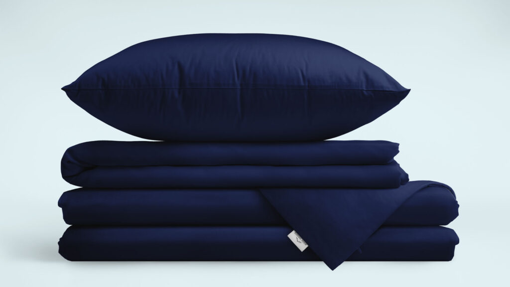 Full dark blue cotton sateen bed sheet set