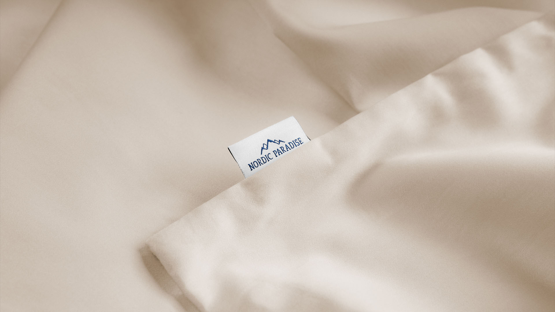 Zoom in on the corner of a beige duvet cover